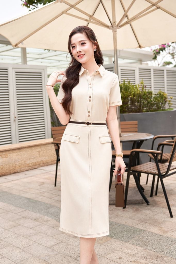 áo sơ mi ngắn tay cổ đức diễu chỉ - V61H24H003