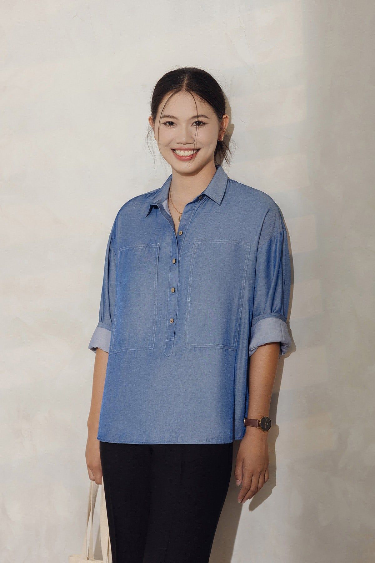 áo cổ đức chui đầu diễu túi trang trí - V61H24H007