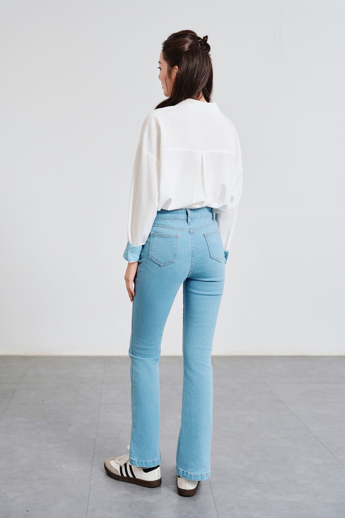 Áo sơ mi dáng rộng phối Denim - V61H25Q009