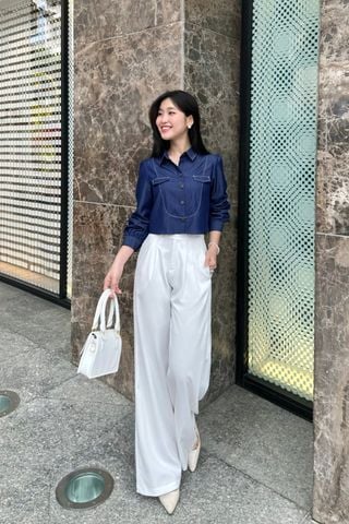Quần ống rộng chun sườn ly bung - V64W24Q017