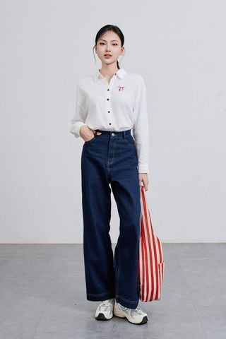 Quần jean ống rộng diễu chỉ - V64J24Q019