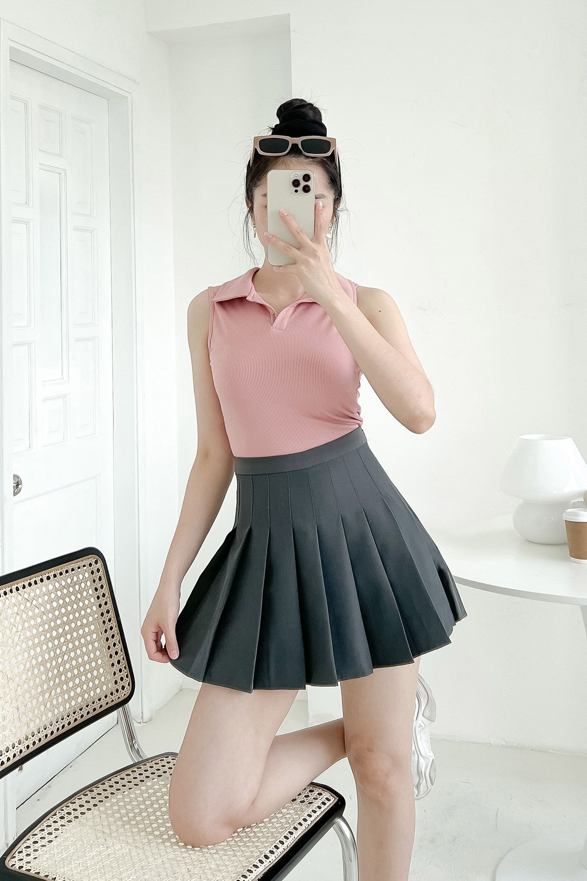 S103  Set áo thun kẻ dài tay kèm váy tanktop dáng dài