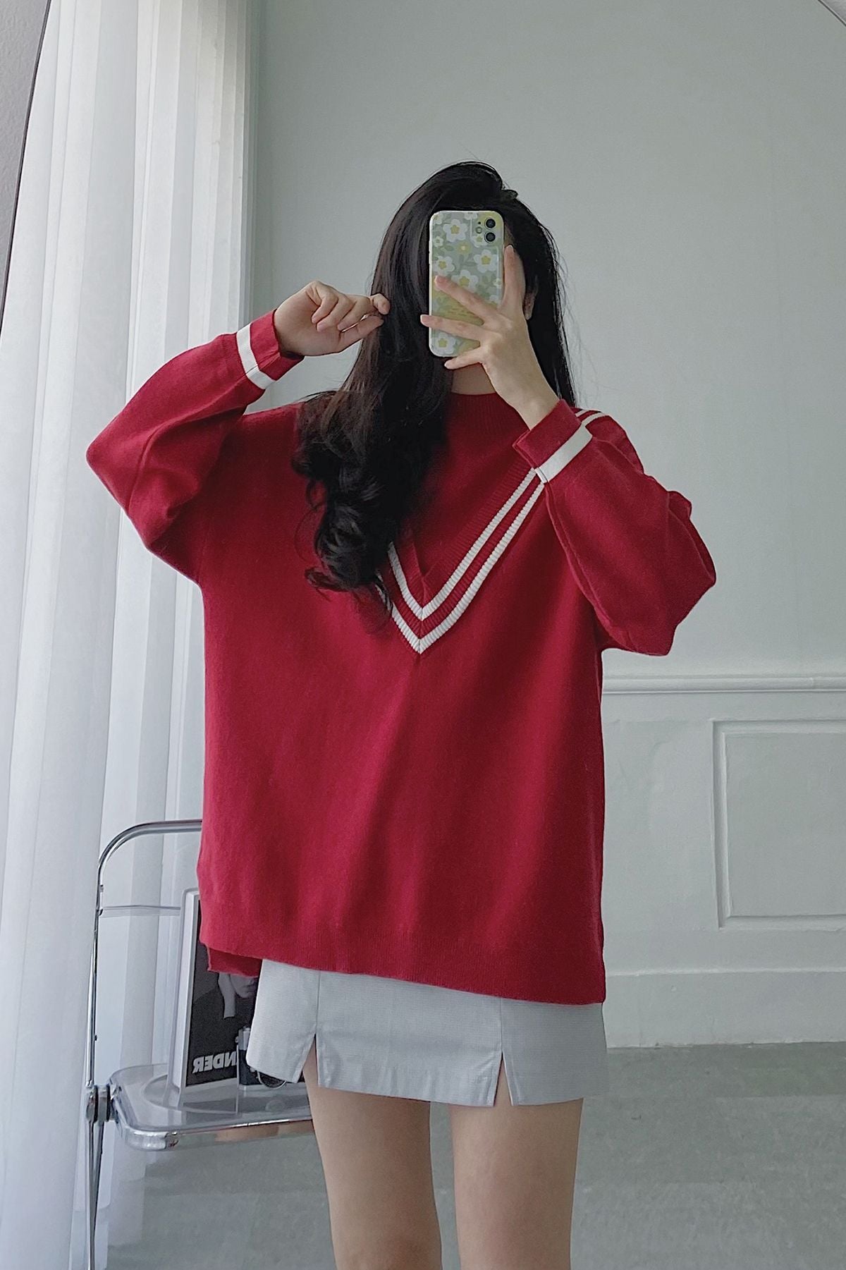 áo len 2 cổ dệt kẻ - V61W19T065