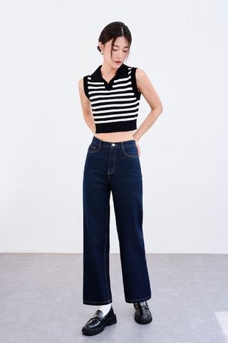 Quần Jean ống đứng diễu chỉ khác màu - V64J24Q008