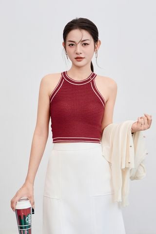 Áo len yếm croptop bo kẻ - V61W24Q012