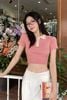 Áo len croptop cổ bẻ nẹp trụ phối - V61W24Q037