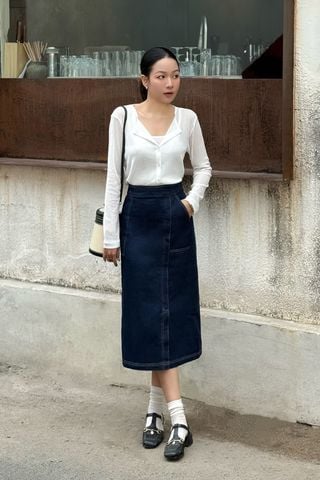 Chân váy jean túi ốp diễu chỉ  - V62R24Q019