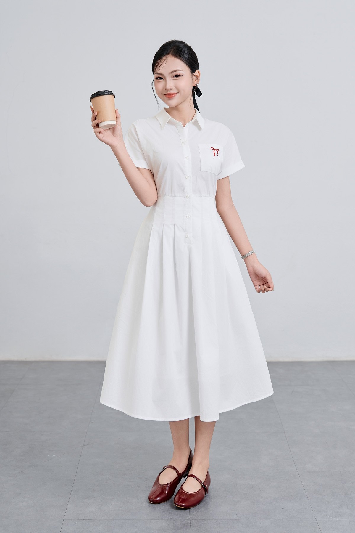 Đầm cổ đức chun eo - V63L25H014