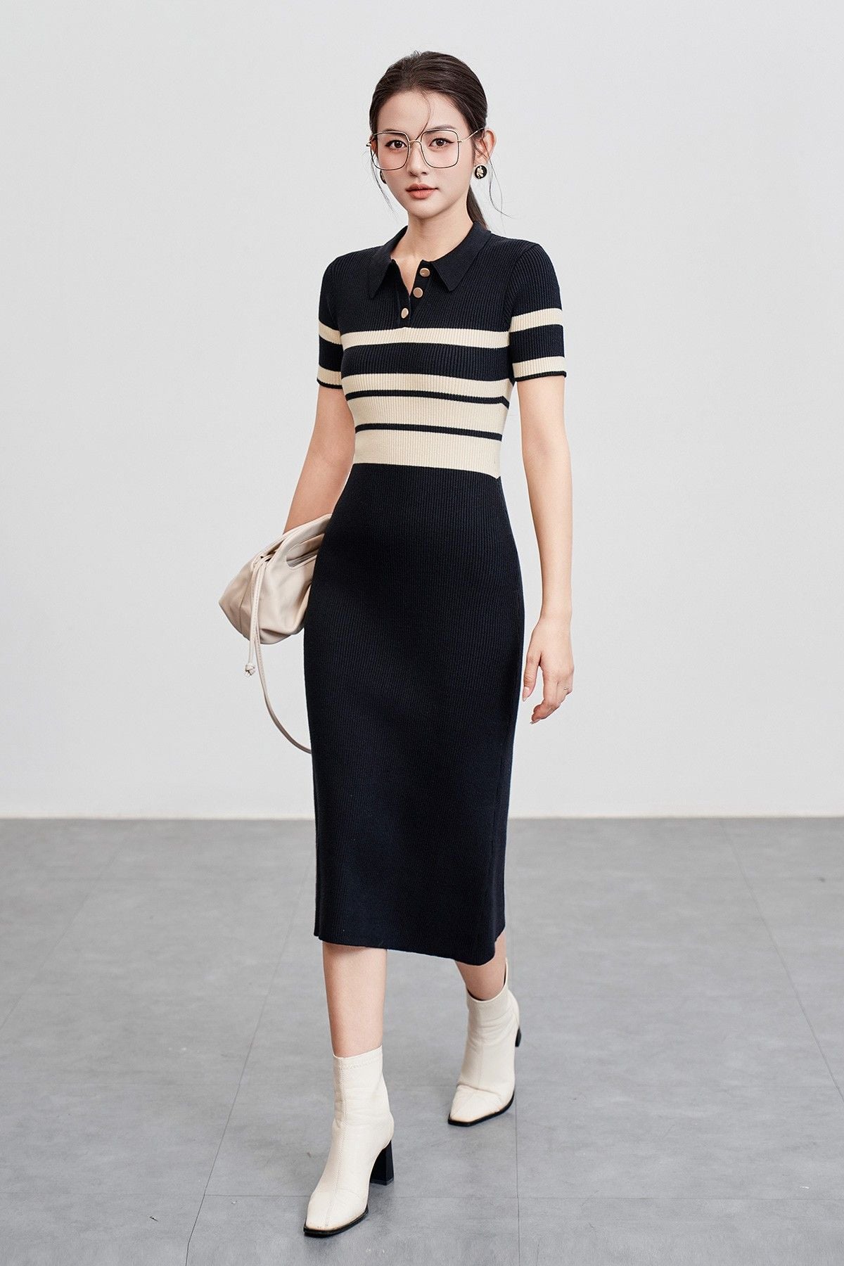 Đầm len kẻ ngang dáng ôm - V63M24T001