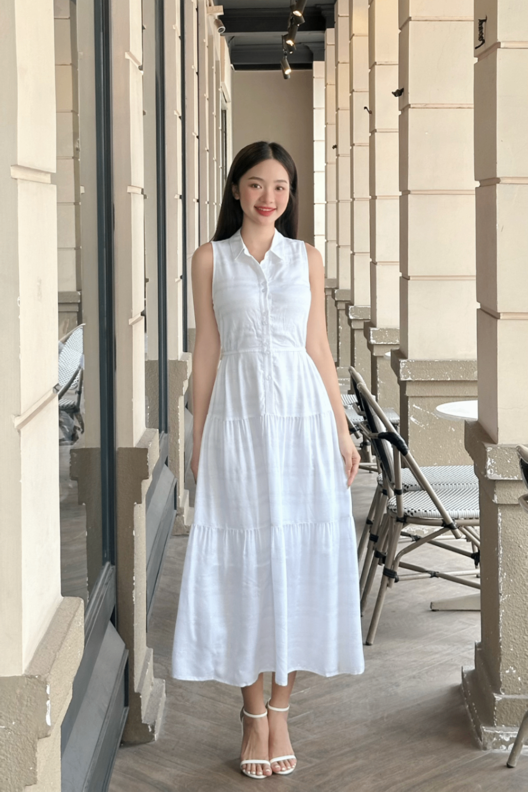 Đầm maxi nhún tầng sát nách - V63M25H006