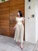 Đầm xòe ngắn tay đan dây lưng - V63M25H013