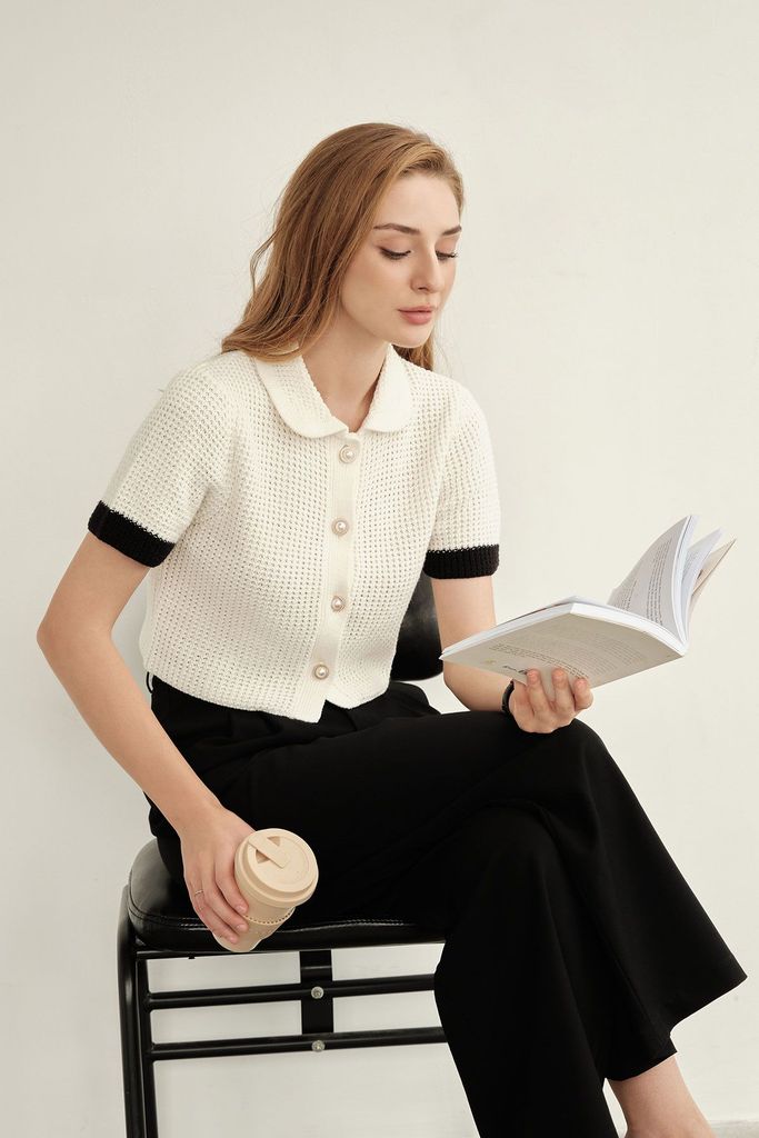 Áo Cardigan Ngắn Tay Phối Cổ - V65C22T027