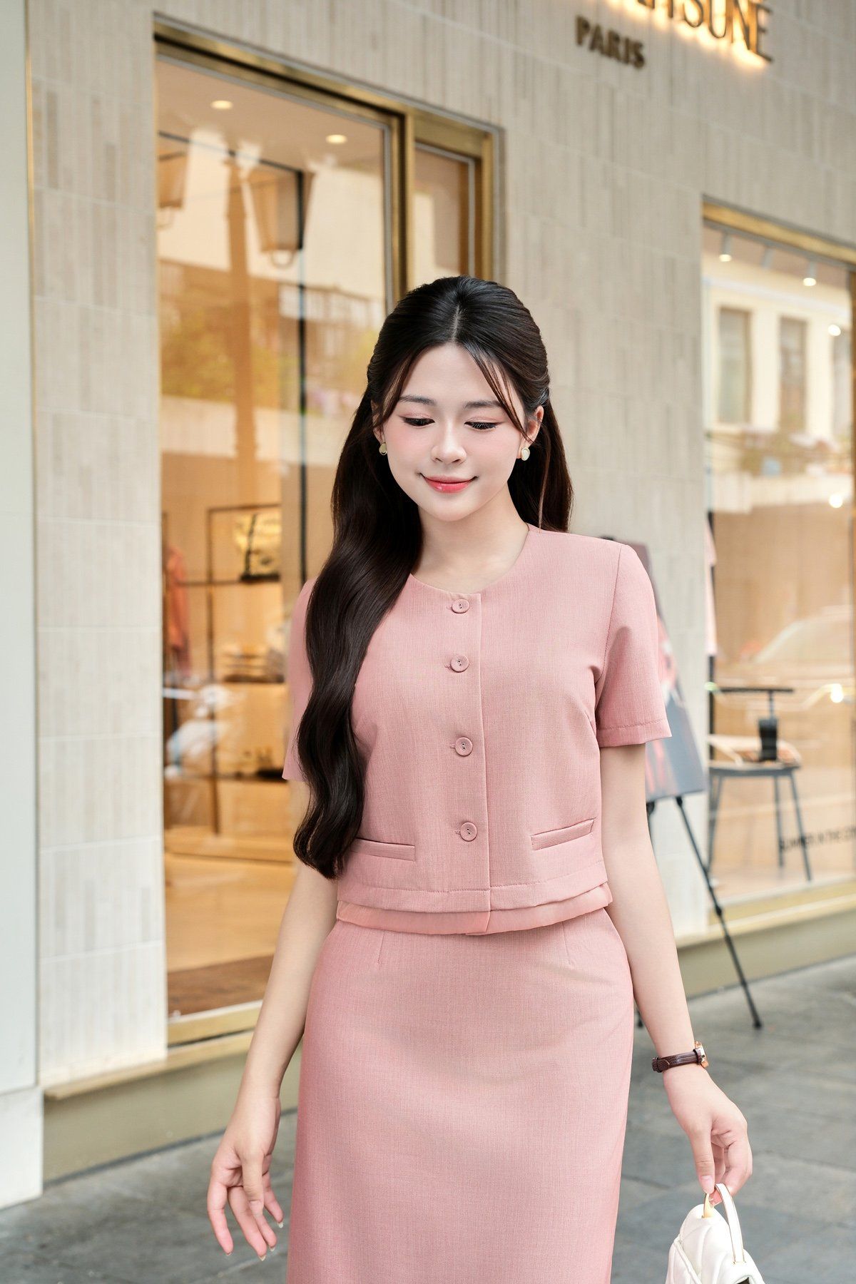 Áo đờ mi cổ tròn phối gấu - V65D25H001