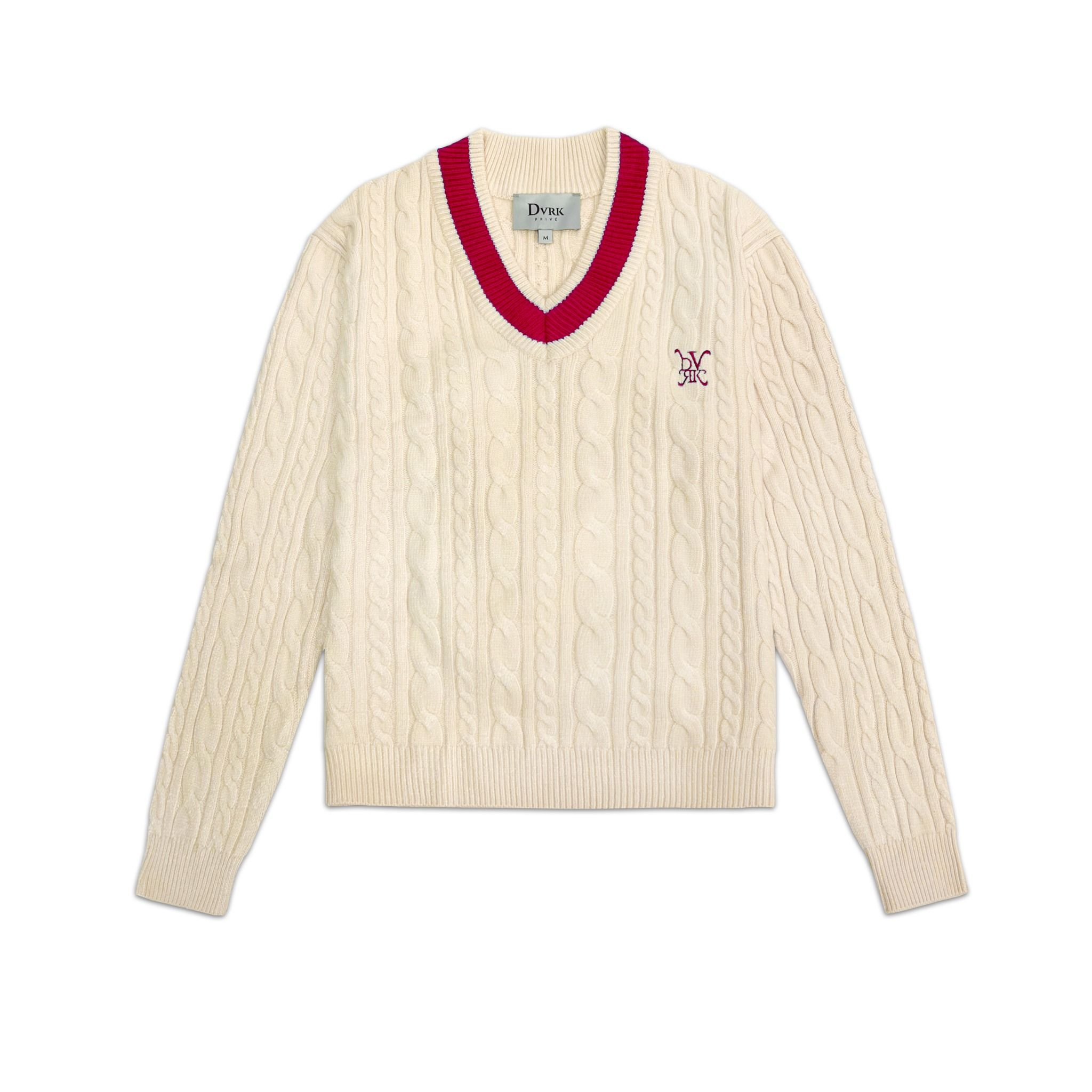 V-NECK WOOL CABLE KNIT SWEATER - RED NECK – DVRK Privé®