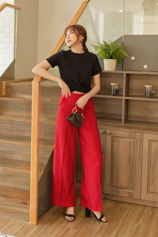  Áo croptop cổ tròn xoắn eo 