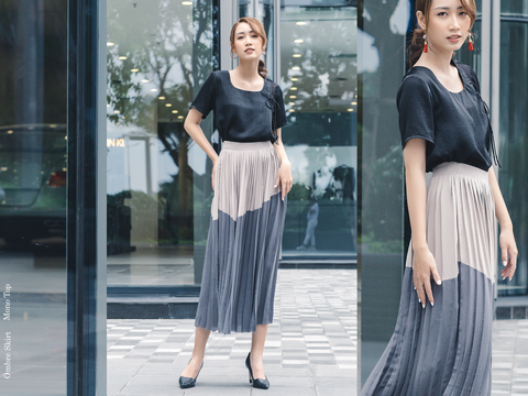  Ombre Skirt / Chân váy dập ly phối màu 