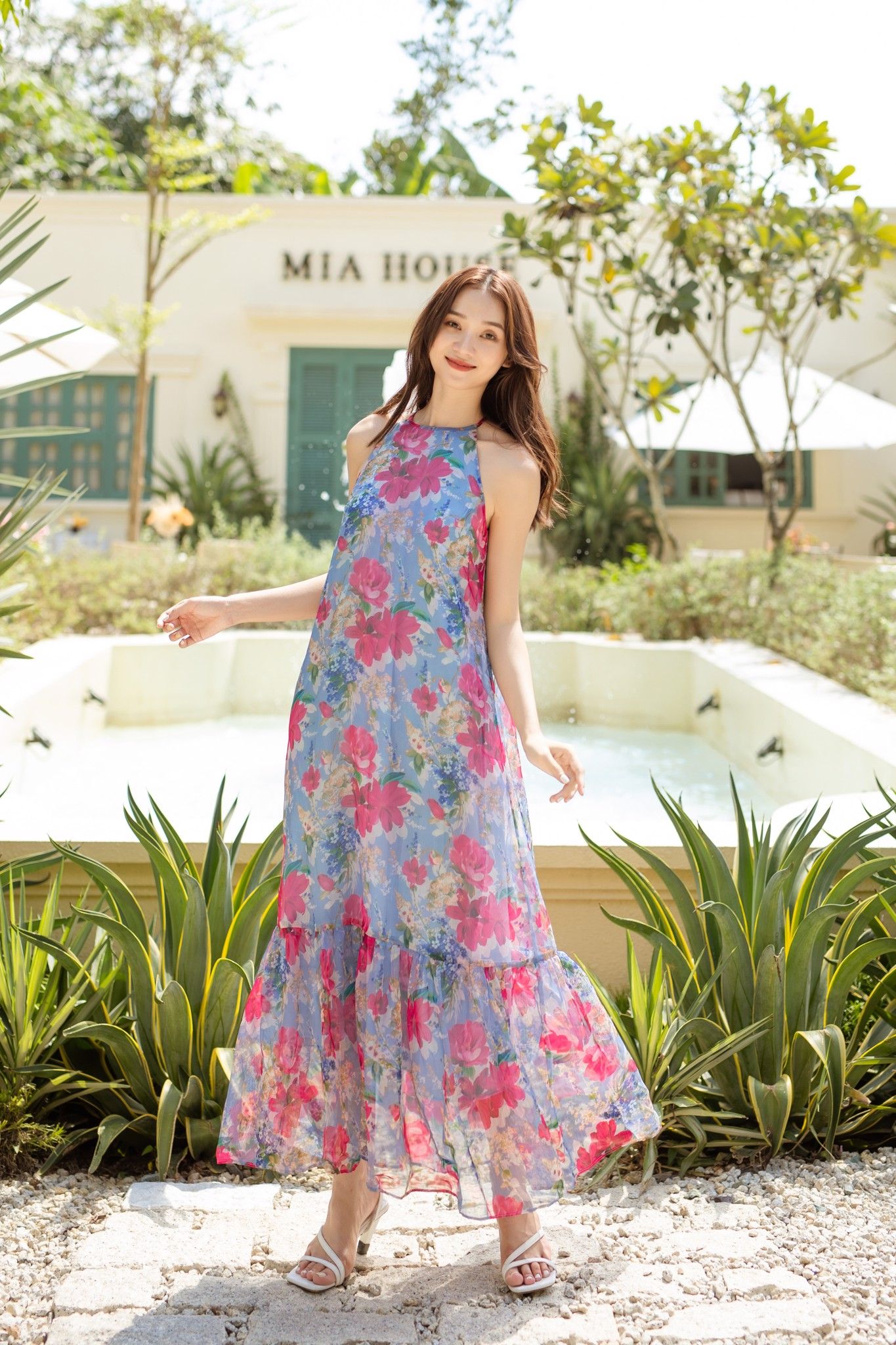 Mira Dress - hoa xanh hồng