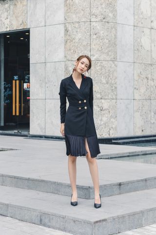  Boss Dress/ Đầm cổ vest phối dập ly 