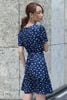 Off-blue Dress  I Đầm cổ tròn tay ngắn xẻ nút lai