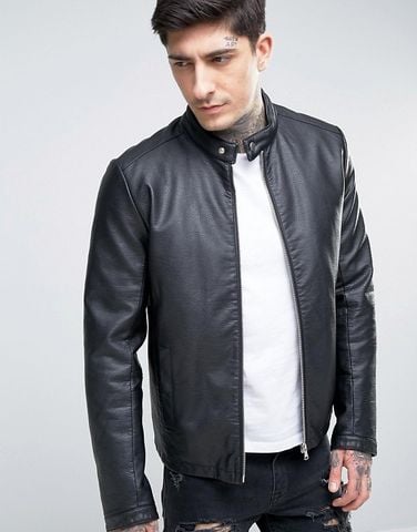 Áo khoác da Faux Leather Racing Jacket