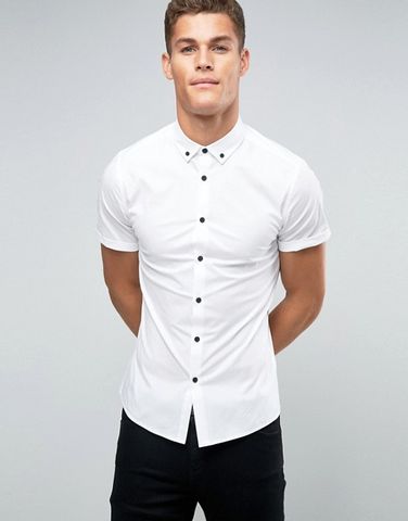 Áo sơ-mi Skinny Shirt In White With Contrast Buttons