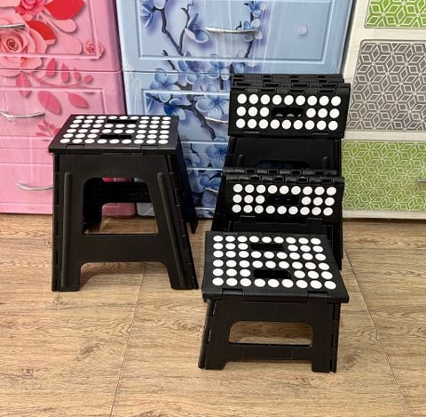 Ghế Nhựa Xếp Đen Chấm Bi Trắng Cao Cấp