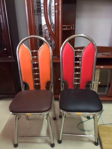 Ghế Inox 201 Nệm Simili Xếp Bướm Ống Chân Phi 32 Dày 6 Zem - 40 x 46 x 105cm