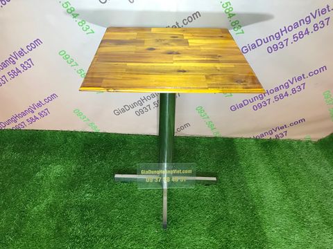Bàn Cafe Mặt Gỗ Vuông, Chân Trụ Inox 201 Dầy, Cao 6 Tấc - 60 x 60 x 75cm