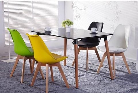 Bộ Bàn Eames Mặt Chữ Nhật Và Ghế Luxury, Chân Gỗ Sồi - 80x120cm (Rộng x Dài)