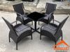 Bộ Bàn Ghế Nhựa Giả Mây Mặt Kiếng Vuông, Màu Đen HV002