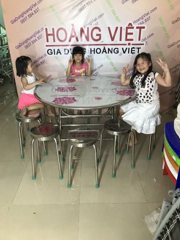 Bộ Bàn Inox 304 Mặt Tròn Và 10 Ghế Inox 304 Mặt Tròn