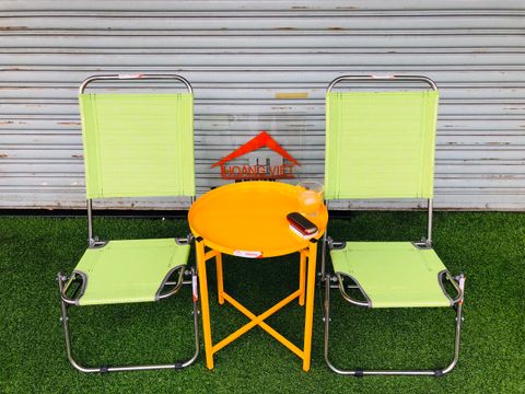 Bộ Bàn Sắt Mặt Tròn Và 2 Ghế Cafe Inox Lưng Loại 1