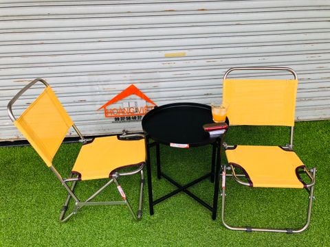 Bộ Bàn Sắt Mặt Tròn Và 2 Ghế Cafe Inox Lưng Thấp Loại 1