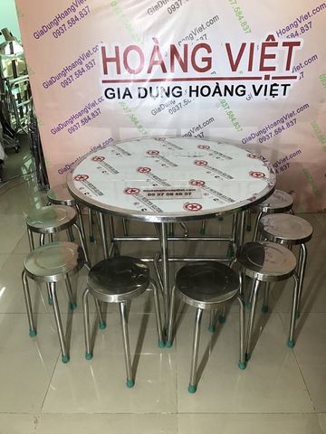 Bộ Bàn Gấp 3 Inox 304 Mặt Tròn Dành Cho 10 Người - 1m2 (Đường Kính)