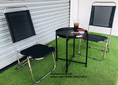 Bộ 1 Bàn Sắt Mặt Tròn Và 2 Ghế Cafe Inox Lưng Cao - 50 x 42cm