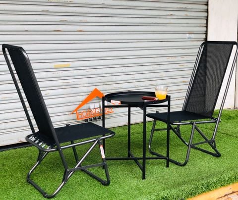 Bộ 1 Bàn Sắt Mặt Tròn Và 2 Ghế Cafe Sắt Vải Lưới - 50 x 42cm