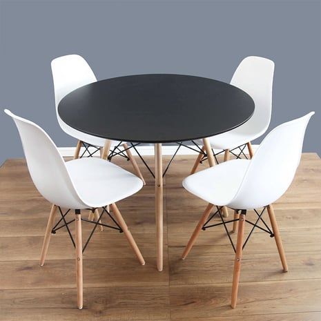Bộ Bàn Mặt Tròn Và 4 Ghế Eames, Chân Gỗ - 80cm (Đường Kính)