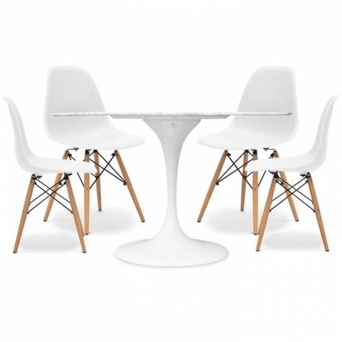 Bộ Bàn Tulip Mặt Tròn MDF Chống Ẩm Và 4 Ghế Eames Trắng - 73 x 80cm