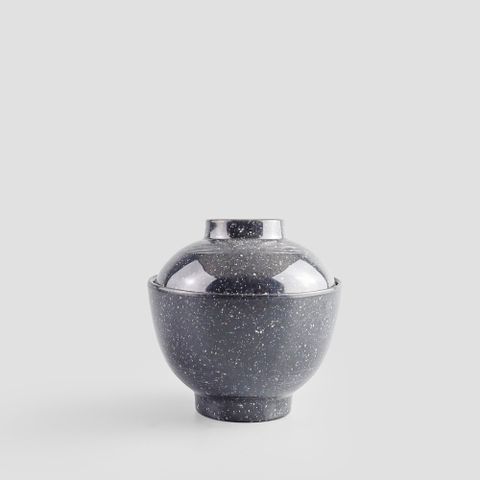 Bộ Chén Súp Miso Melamine BL161 Có Nắp Granite Black - 390ml