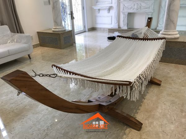 Bộ Võng Gỗ Bán Nguyệt Lưới Đan Tơ Thủ Công Tín Thành Phát - 260 x 90 x 90cm
