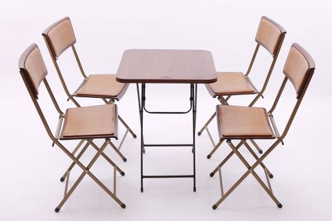 Bộ Bàn Gỗ Mặt Vuông Và 4 Ghế Đệm Da Xếp Cao Cấp Fansipan