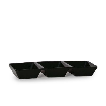 Chén Chấm Melamine 3 Ngăn Màu Đen Fataco - 16,8 x 7,1 x 2,2cm