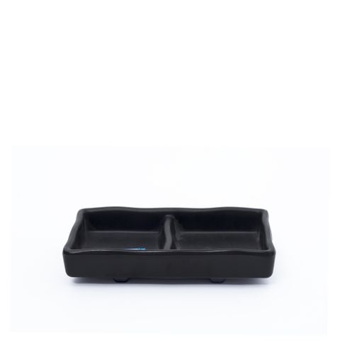 Dĩa Melamine Chấm 2 Ngăn C109N Đen Nhám Fataco - 12,9 x 8,0 x 2,5cm
