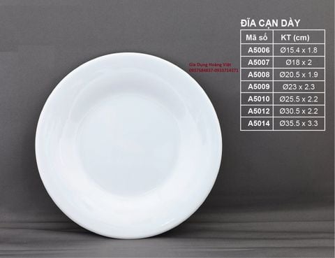 Dĩa Melamine Cạn Dầy Màu Trắng VCP - 7 Size