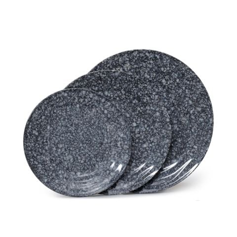 Dĩa Melamine Cạn Gân Vân Đá Đen Fataco - 3 Size