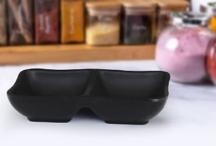 Dĩa Chấm Melamine 2 Ngăn NDC05 Đen Nhám VCP - 12,7 x 8,2 x 2,6cm