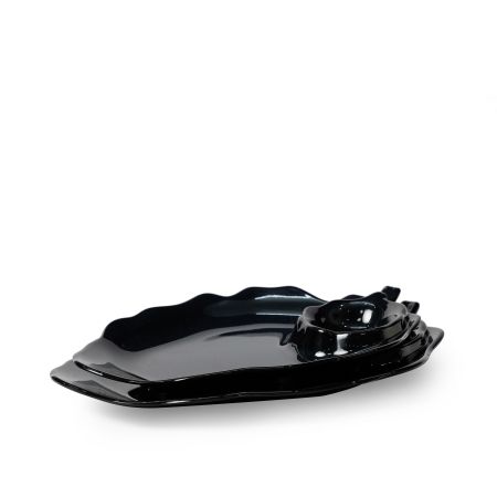 Dĩa Melamine Chiếc Lá Có Khay Chấm Màu Đen Fataco - 2 Size