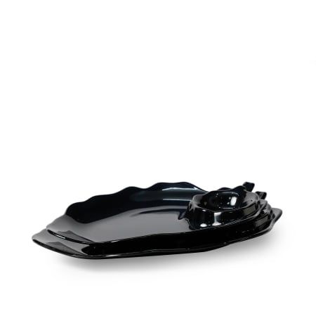 Dĩa Melamine Chiếc Lá Có Khay Chấm Màu Đen Fataco - 2 Size