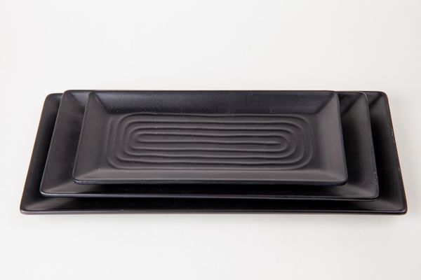 Dĩa Melamine Chữ Nhật Có Vân Đen Nhám Fataco - 3 Size