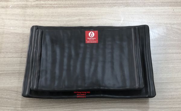 Dĩa Melamine Chữ Nhật Có Vân Đen Nhám Superware - 2 Size